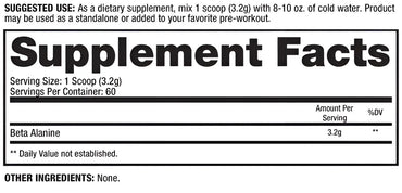 Dragon Pharma Beta Alanina - Tabla de información nutrimental
