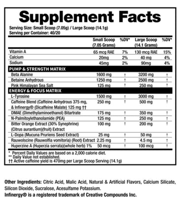 Dragon Pharma Venom Inferno - Tabla de información nutrimental
