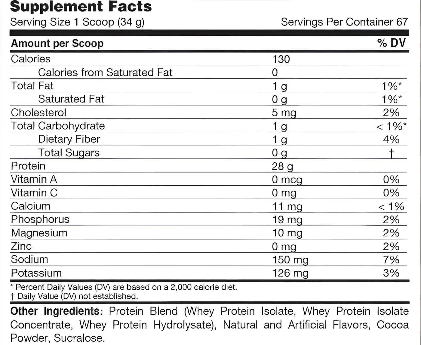 Etiqueta nutricional en el reverso de inner armour isolate zero proteína aislada detallando contenido y tamaño de porción