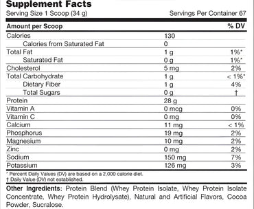 Etiqueta nutricional en el reverso de inner armour isolate zero proteína aislada detallando contenido y tamaño de porción
