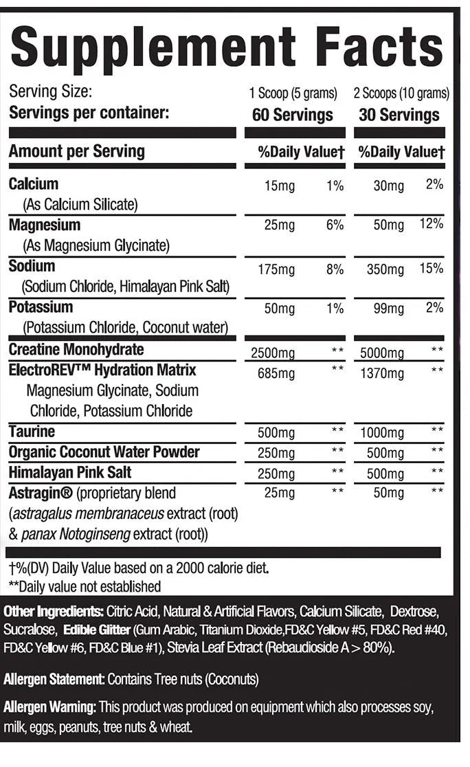 Etiqueta nutrimental de Muscle Sport Creatine + Hydration