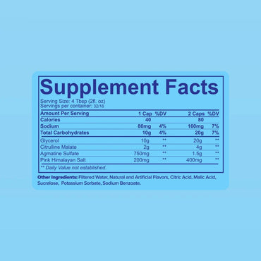 Etiqueta nutrimental de Pump Sauce pre entreno líquido sin estimulantes