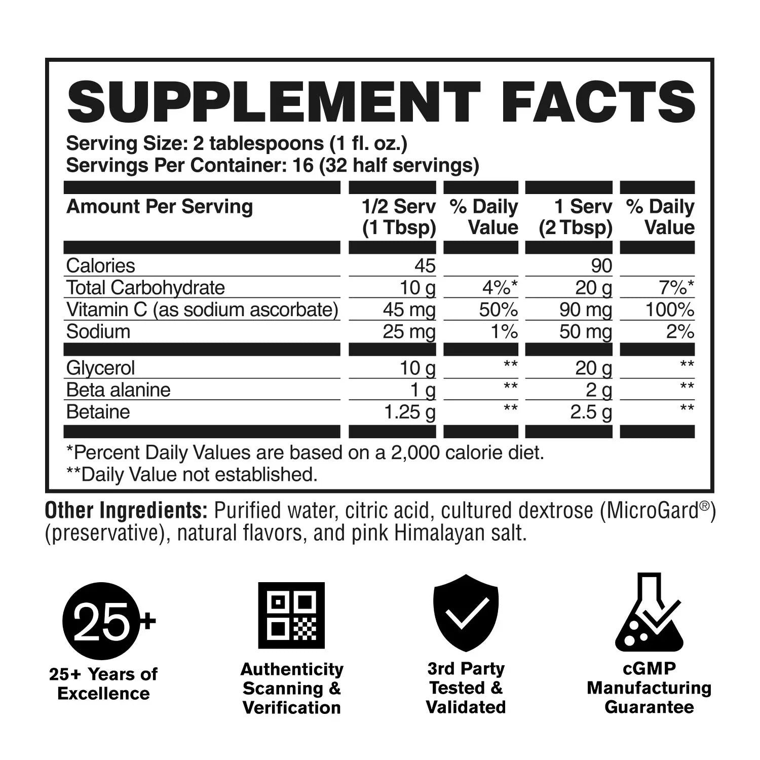 Tabla nutricional GAT Nitraflex Glycerol - 20g Glicerol, Beta-Alanina y Betaina por porción