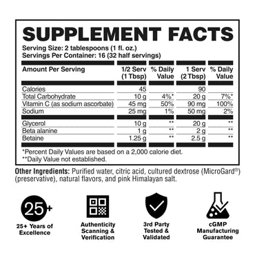 Tabla nutricional GAT Nitraflex Glycerol - 20g Glicerol, Beta-Alanina y Betaina por porción