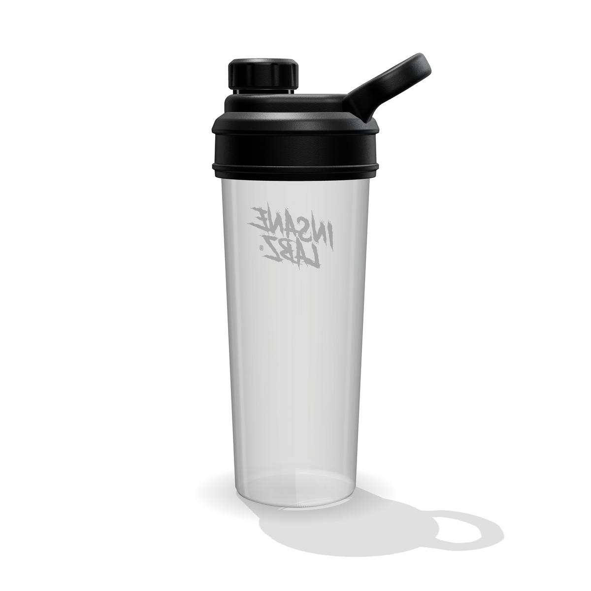 Parte trasera del shaker Insane Labz translúcido de 700 ml, con el logotipo visible a través del vaso