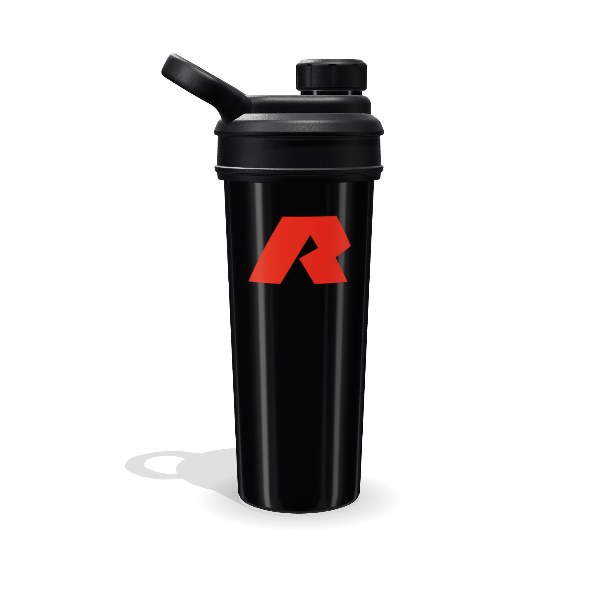 Shaker RAW Thavage negro de 700 ml con la R de RAW en rojo, vista de frente
