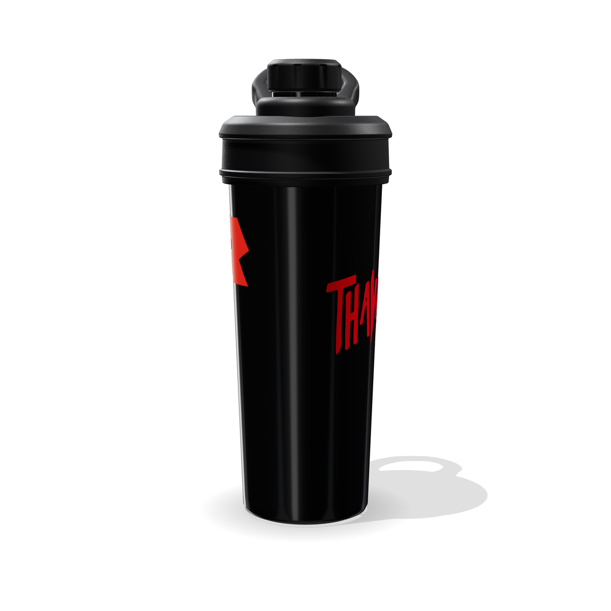 Shaker RAW Thavage negro de 700 ml visto de perfil, con tapa y asa del mismo color