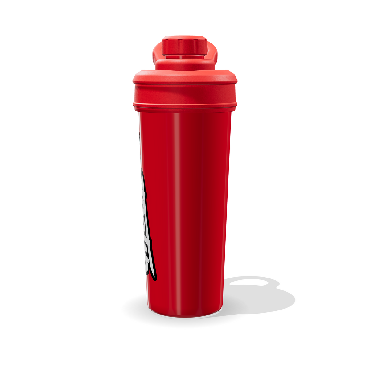 Shaker Ghost rojo de 700 ml visto de perfil, con tapa y asa del mismo color