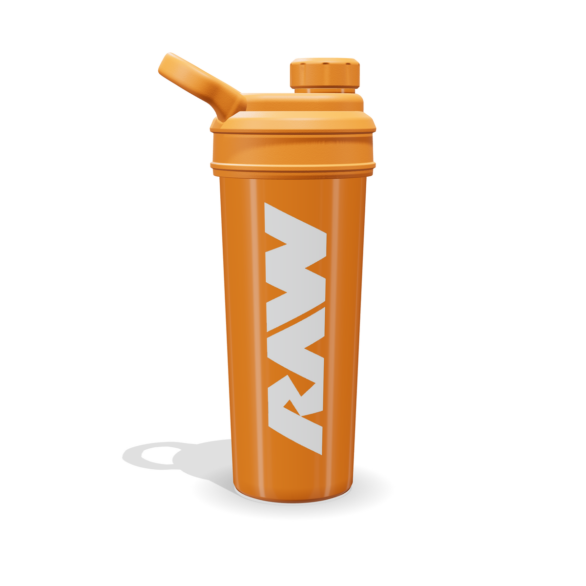 Shaker RAW naranja de 700 ml con el logotipo RAW vertical en blanco, vista de frente