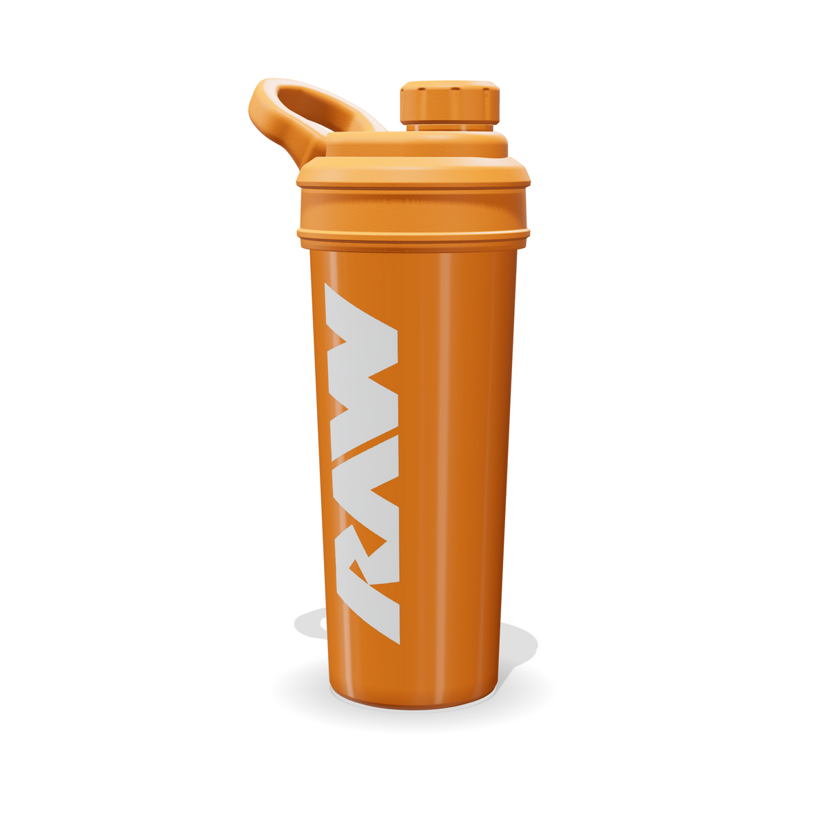Shaker RAW naranja de 700 ml en tres cuartos con tapa de rosca, asa de argolla y tapón con estrías