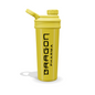 Shaker Dragon Pharma amarillo de 700 ml con el logotipo vertical en negro, vista de frente