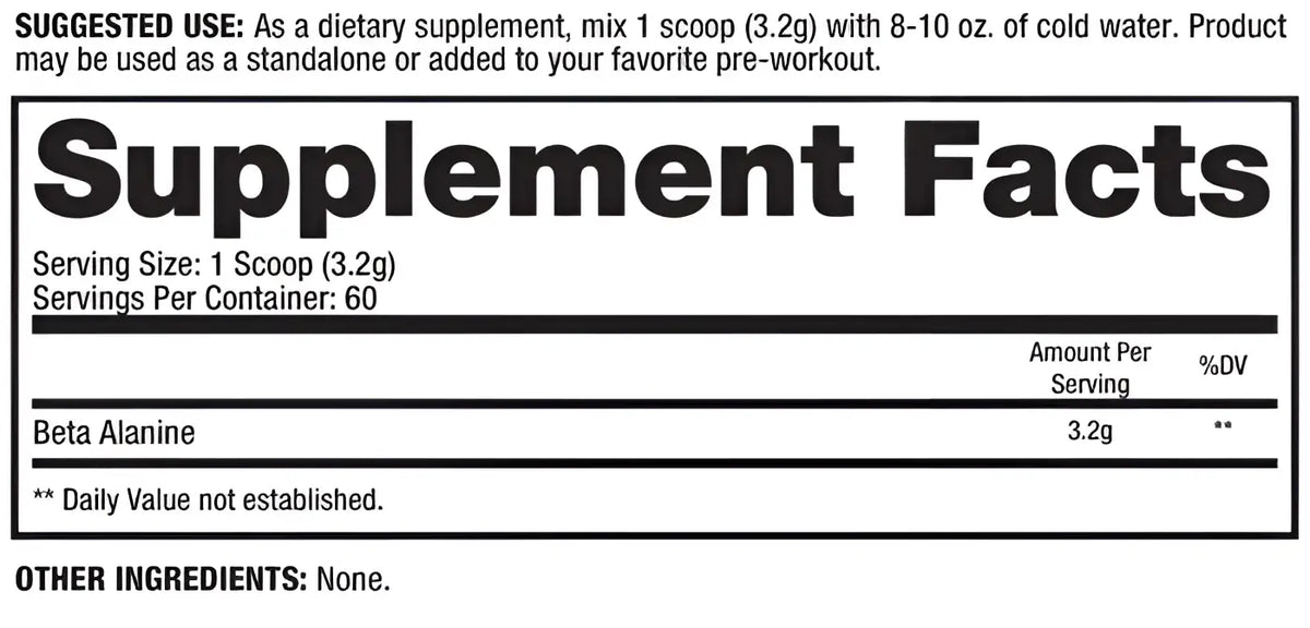 Dragon Pharma Beta Alanina - Tabla de información nutrimental