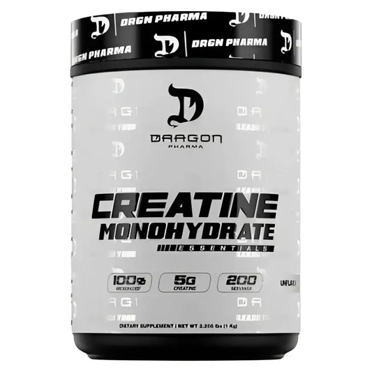 Contenedor negro y blanco de dragon pharma creatine monohydrate creatina monohidratada 1 kilo 200 servicios