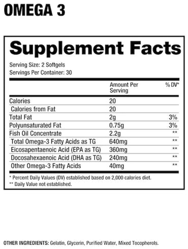 Etiqueta nutrimental de Dragon Pharma Omega 3