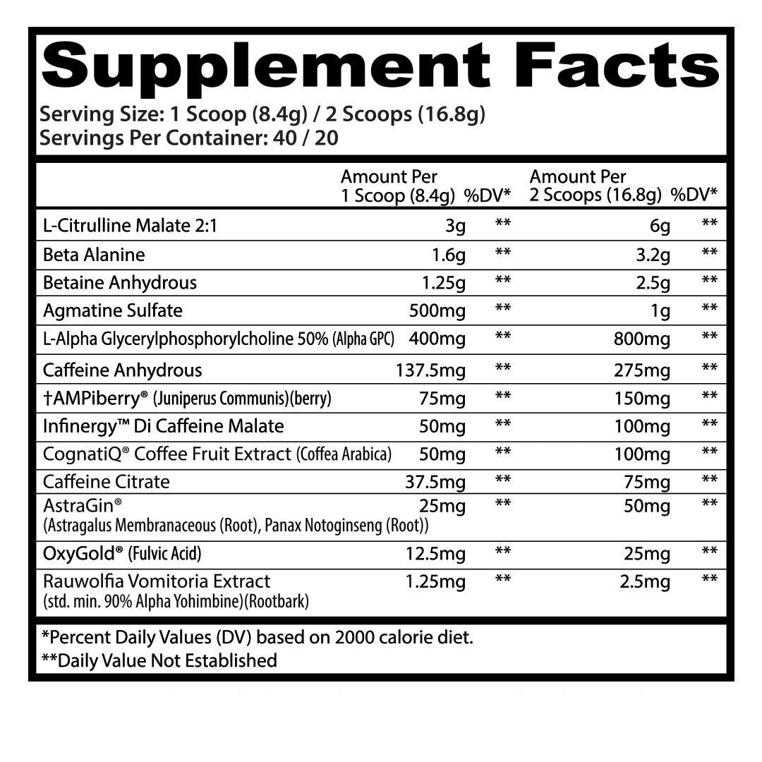 Etiqueta nutrimental de Psychotic X de Insane Labz