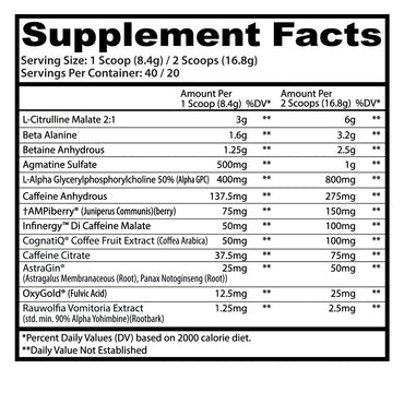 Etiqueta nutrimental de Psychotic X de Insane Labz