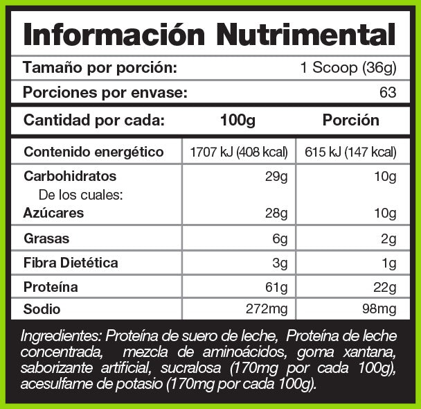 Información nutrimental de MAD Labz 100% Whey Protein