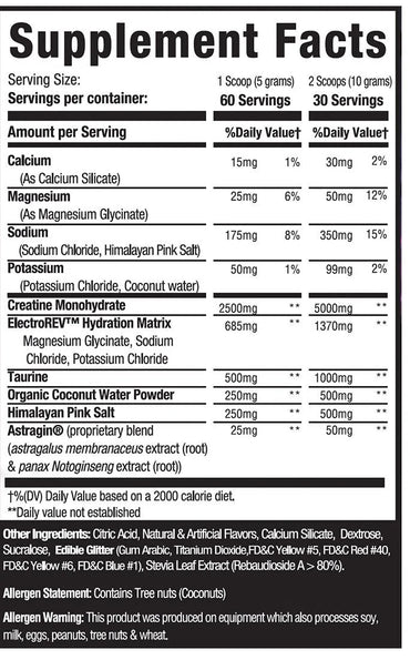 Etiqueta nutrimental de Muscle Sport Creatine + Hydration