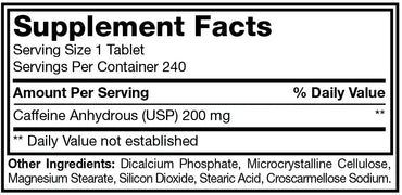 Etiqueta en blanco y negro del suplemento mutant caffeine cafeína anhidra en la parte trasera del producto