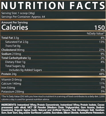 Etiqueta nutricional verde oscuro y dorada del reverso del nutrex 100 por ciento whey protein proteína de suero de leche
