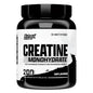 Recipiente negro de plástico de nutrex creatina monohidratada 1 kg con etiqueta blanca y negra para desarrollo muscular