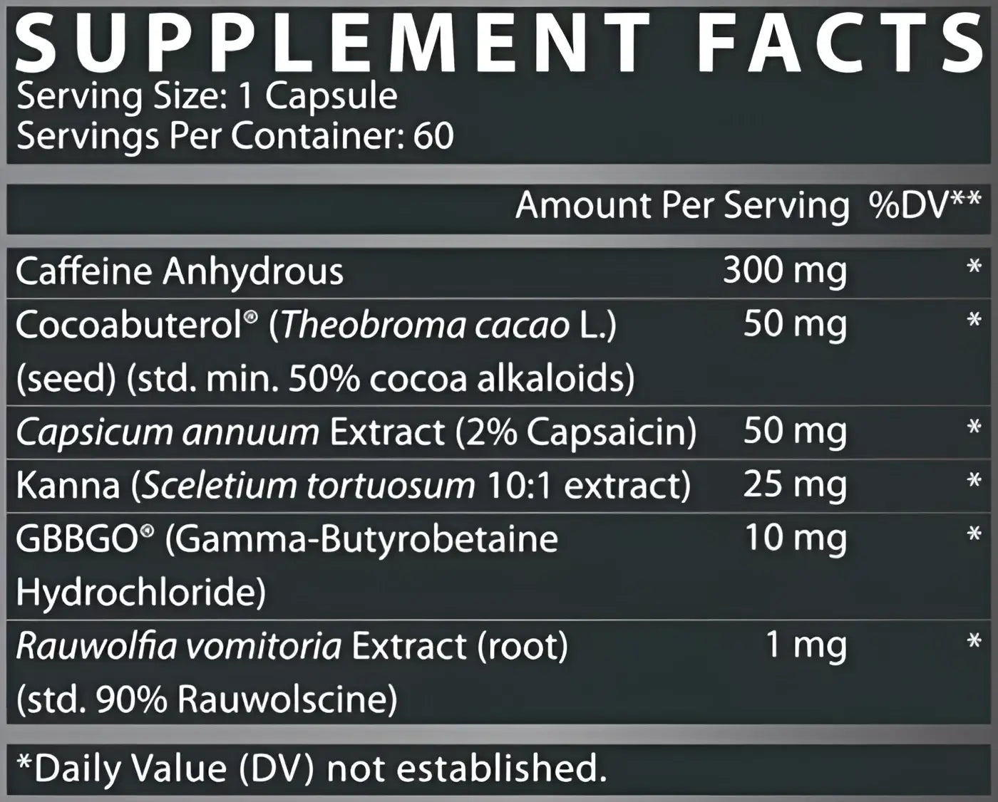 Etiqueta de suplemento lipo 6 hardcore de nutrex en papel mate negro con cafeína anhidra y cocoa butterol en el reverso