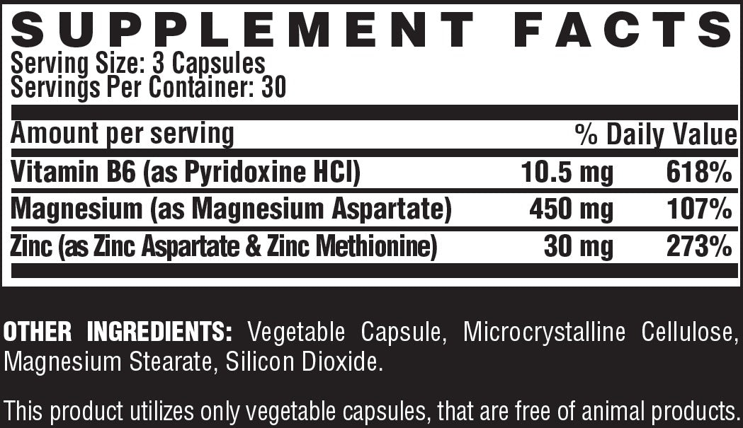 Nutrex ZMA - Tabla de información nutrimental