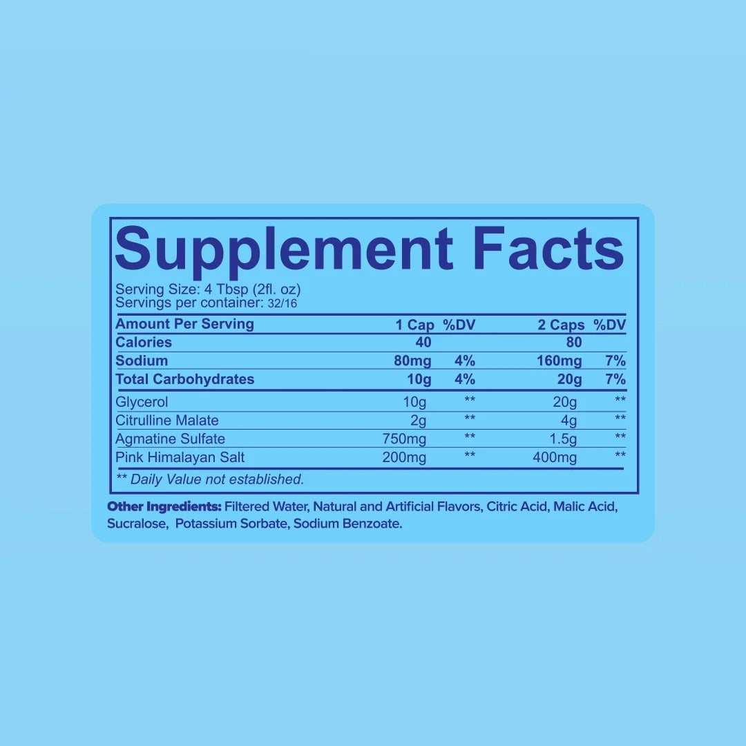 Etiqueta nutrimental de Pump Sauce pre entreno líquido sin estimulantes