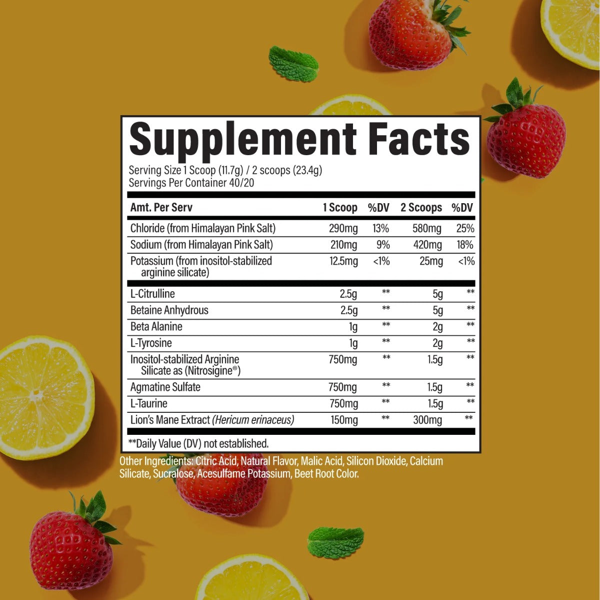 Etiqueta nutrimental de RAW Nutrition Pump pre entreno sin estimulantes