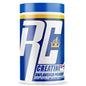Envase cilíndrico azul y blanco de ronnie coleman creatine xs 1 kg sin sabor con logo corona dorada para suplementación