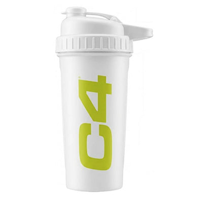 Shaker C4 Cellucor 700 ml blanco con logo amarillo-verde – vista frontal
