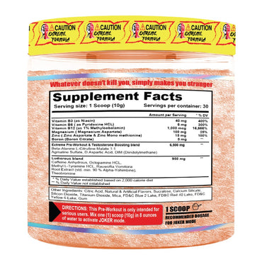 Etiqueta nutrimental de Terror Labz Joker pre entreno