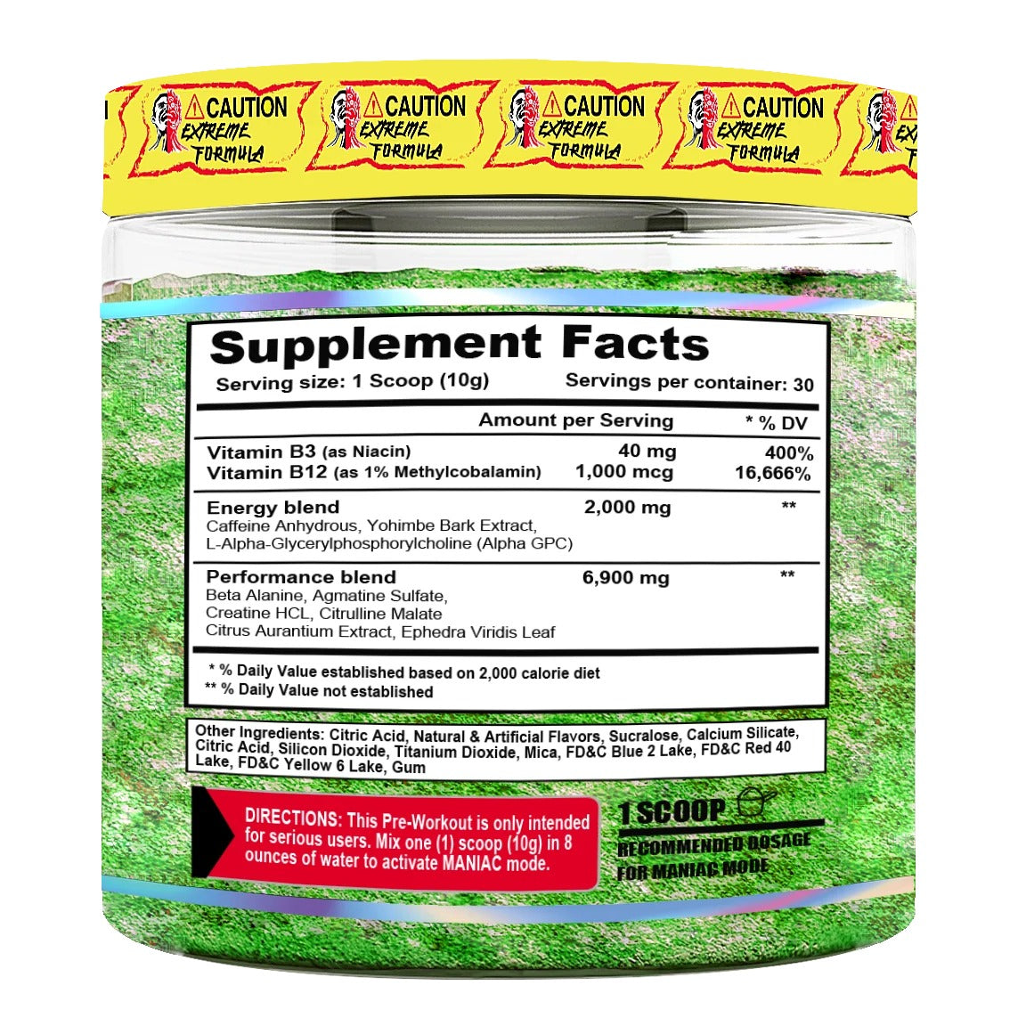 Etiqueta nutrimental de Terror Labz Maniac pre entreno